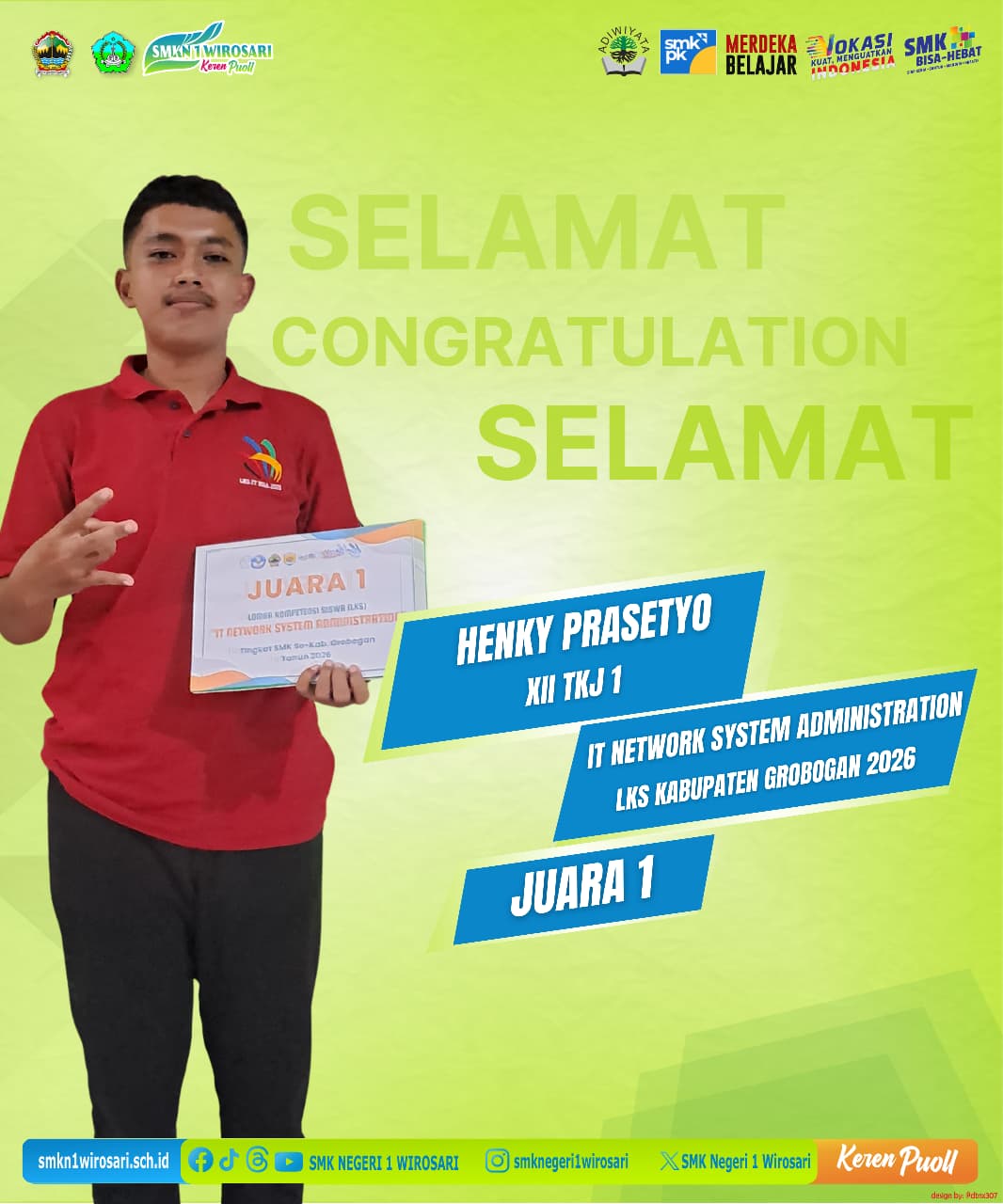Raih Juara 1 LKS Tingkat Kabupaten Grobogan Tahun 2026 Bidang IT Network System Administration