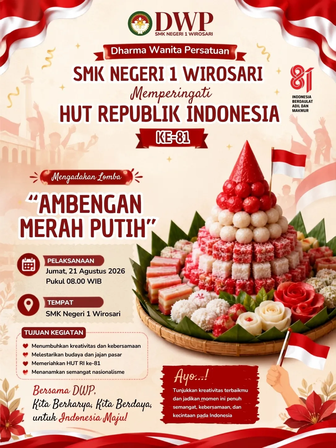 Kreativitas dan Semangat Kemerdekaan DWP SMK Negeri 1 Wirosari Berpadu dalam “Ambengan Merah Putih”