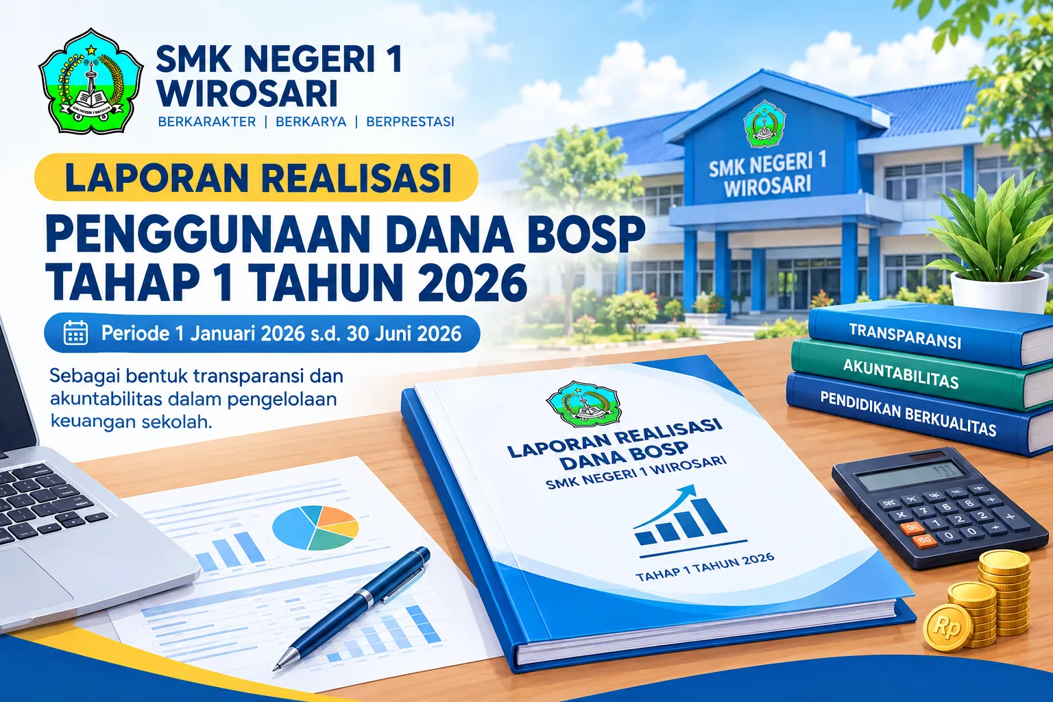 Laporan Realisasi Penggunaan Dana BOSP Tahap 1 Tahun 2026 SMK Negeri 1 Wirosari
