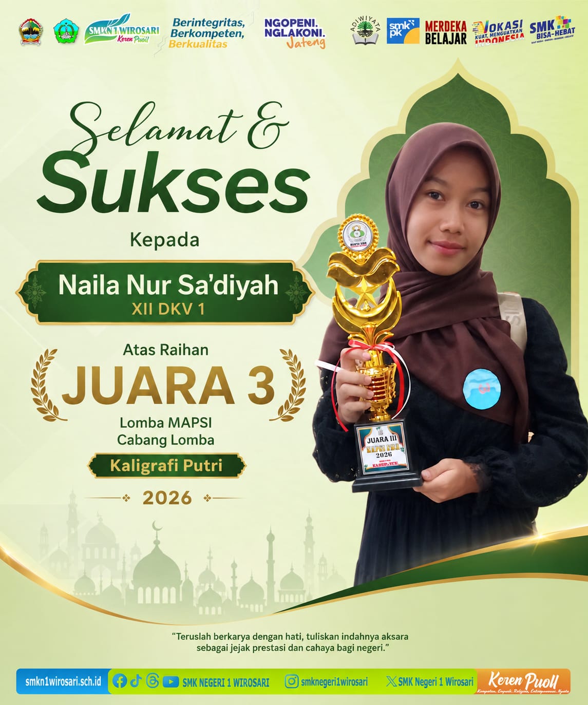 Juara 3 Lomba MAPSI (Kaligrafi Putri)